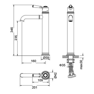 Смеситель для раковины, высокий, без донного клапана, цв.бронза ZZ Timo Selene 
Arisa 5311/02F antique