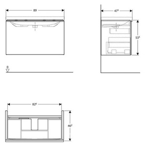 Тумба подвес 89хh53.5х47.6см,д/рак 90см арт500.642.01.2,500.623.01,нажим.выдв.ящик(фасад лававое стекл,корпус лавовый матов-лак),креп.в комп, ZZ Geberit Acanto 500.612.JK.2