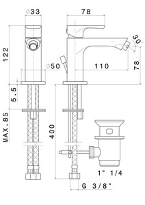 Смеситель для биде  однорычажный с донным клапаном, золотой атласный ZZ Kerama Marazzi OLE 69425KM.M0.071