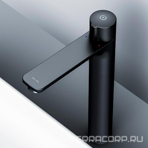 Смеситель для раковины высокий, нажимной, БЕЗ донного клапана, черный матовый AMPM X-Joy F85A92522