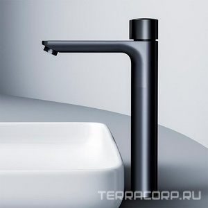 Смеситель для раковины высокий, нажимной, БЕЗ донного клапана, черный матовый AMPM X-Joy F85A92522