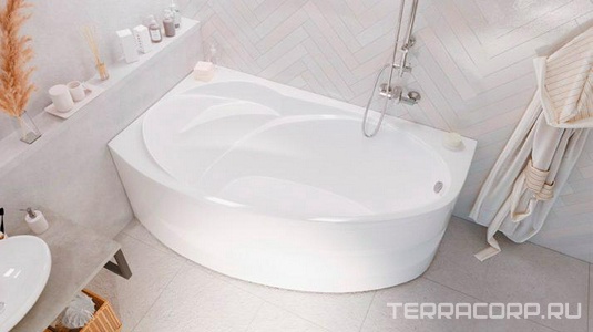 Ванна  угловая "" 160х95 см L акриловая, без каркаса, слива-перелива, цвет белый 1Marka JULIANNA 01дж1695л