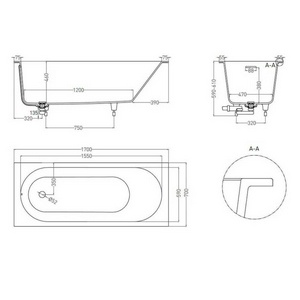 Ванна 1700х700хh600мм, встраив., литой камень S-Stone матовый цв.белый, д/к Up&Down в цвет ванны, интегрир.слив-перелив, ножки компл,  ZZ Salini Ornella Kit 102423M