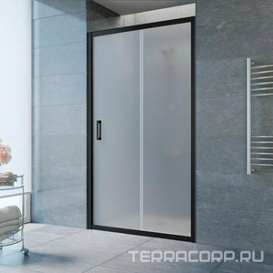 Дверь в нишу , 160*190 см, двухстворчатая раздвижная, профиль черный матовый, стекло сатин, ZZ Vegas Glass ZP ZP NOVO 160 02М 10