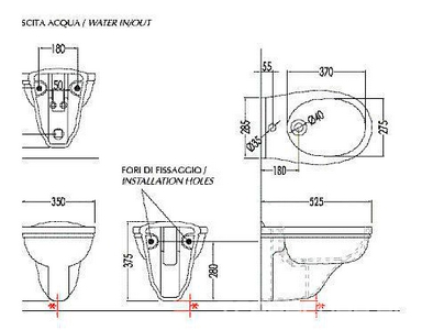 Биде подвесное 350х540мм, с 1 отв. д/смесит.,  KL Devon & Devon Rose IBBID1FSRO
