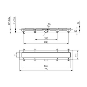 Душевой лоток с рамкой  650 мм D40, хром глянец ZZ Paini Klasik CH650KN