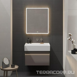 Зеркало  60, c LED с подсветкой, с функцией антизапотевание и часами, белый глянцевый Kerama Marazzi TECNO TE.mi.60