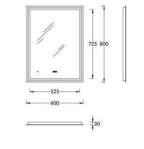Зеркало  60, c LED с подсветкой, с функцией антизапотевание и часами, белый глянцевый Kerama Marazzi TECNO TE.mi.60