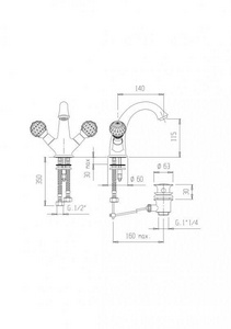 Смеситель для раковины, с д/к, (цв. бронза),  ZZ Cezares Golf GOLF-LS1-02