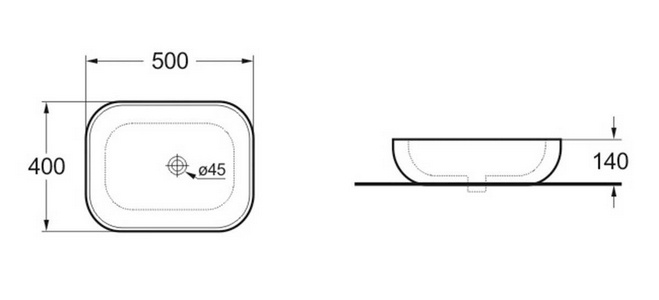 Раковина накладная 500х400х140 мм, без отверстия для смесителя, без перелива, (цв.черный матовый, Vincea ZZ Vincea Раковины VBS-101MB
