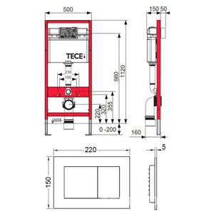 Комплект для установки подвесного унитаза,(застенный модуль,крепёж,прокладка звукоизол.,панель 2-го смыва TECEnow пластик цв.БЕЛЫЙ глян), 2.0 Tece TECEbase 9400413