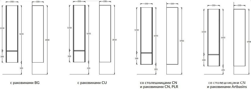 Пенал MODULA  подвесной 170 см с дверцей и ящиком, цвет белый ZZ Kerama Marazzi Modula MO.165\WHT/MOD.165\WHT
