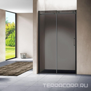 Дверь для душа, в нишу 1200хh1950мм, раздвижная, 1 дверь, 1 неподв.секция, правая/левая, (стекло тонированное 8мм, фурн.цв.черный матовый),  ZZ Vincea Como VPS-1C120CGB