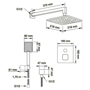 Душевой набор: термостат на 2 выхода (встройка), верхний душ 21см, ручной душ, (цв.хром),  ZZ Swedbe Harmony 5559