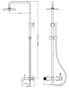 Стойка для душа со смесителем , термостат, верхний/ручной душ, цв.глянцевое золото, ZZ Boheme UNO 468-T-G