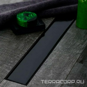 Водоотводящий желоб 650 мм MCH, боковой выпуск, комбинированный затвор, сливом D 40, с решеткой под плитку, цв. черный, ZZ Veconi Универсал V650KB