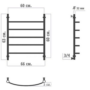 Полотенцесушитель "" 600*600 мм, подключение 1"*3/4, установочный набор в комплекте XX Ника ЛД ЛД 60/60