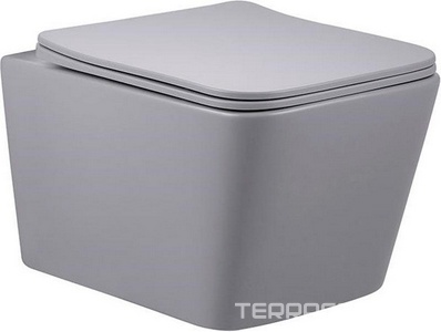 Унитаз подвесной, безободковый, 520х360х350мм, сиденье ультратонкое с микролифтом, крепеж в компл., (цв.серый матовый),  ZZ Vincea Q-Line VT1-12MG