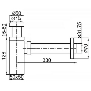 Сифон для раковины 1*1/4, квадратный, без донного клапана, цв. хром Azario Универсал AZ-109-CHR