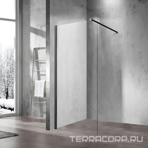 Душевая перегородка 800хh2000мм, правая/левая, (стекло прозрач.8мм, поперечн. укорачиваемый кронштейн 1200мм, фурнит. цв.черный мат.),  ZZ Vincea Walk-In VSW-1H800CLB