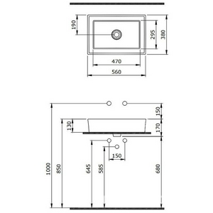 Раковина 55х38 cм, накладная БЕЗ отверстия под смеситель, с декоративной крышкой слива, цв.белый KL Berges Mascon 181003