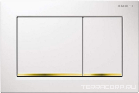 Клавиша смыва "" для инсталляции арт.111.060.00.1, рамка белая, декоративная планка позолоченная, кнопки белые ZZ Geberit Omega 30 115.080.KK.1