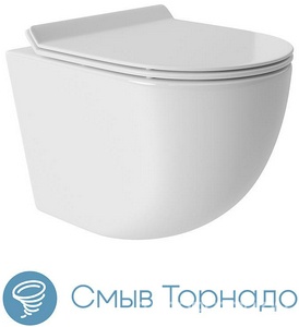 Компл.: унитаз подв.,безободк,Tornado 490х360мм,цв.белый гл.,сиденье с микролиф,,инстал. д/унит., крепёж, клавиша смыва Quadrado цв.черный мат,  ZZ Aqueduto Ovo AQDS013T