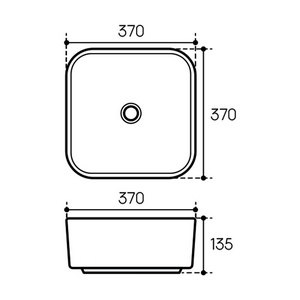 Раковина накладная на столешницу, квадрат, 370x370хh135мм, без отв.д/смесит., без перелива, (цв.белый глянец),  Aqueduto Espiral ESP0310