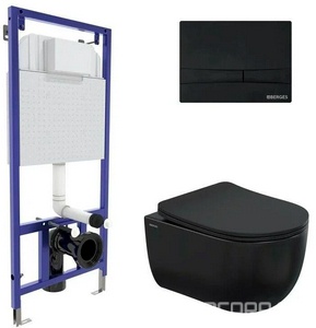 Комплект: Унитаз подвесной+сиденье с микролифтом цв.черный + инсталляция + клавиша смыва черный ZZ Berges Универсал 043326
