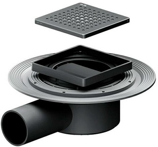 Душевой трап 10*10 см, комбинированный затвор, с черной матовой решеткой, ZZ AMPM Универсал W01BD-P11-010-01BM