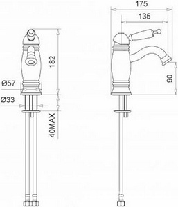 Смеситель для раковины, с д/к, (цв.бронза, ручка (сверху) пластик цв.белый),  ZZ Migliore Oxford 19095