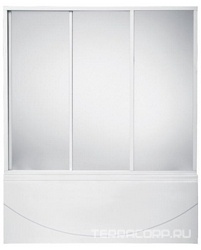 Шторка для ванны акрил. Кэмерон (стекло Грейп) /3 створки 120 см, профиль белый ZZ