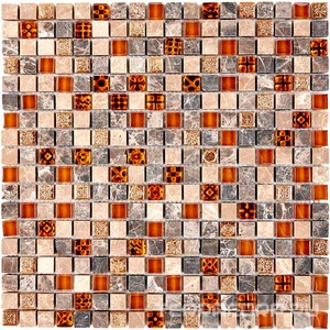 Мозаика Мастера Керамики Glass 720 из мрамора и стекла (чип 15x15) 30х30 n/a 