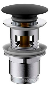 Донный клапан для сливного отверстия раковин/биде с переливом, нажимной Clic-Clac, G 1 1/4, (металл цв.черный матовый), Vincea ZZ Vincea Универсал DPU-1B01MB