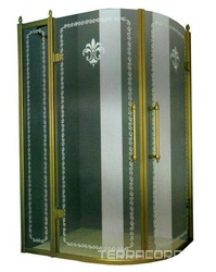 Душевое огражд.ассиметр.1200х900хh1950мм, 2 закругл. распашн. двери, с неподв.сегментом, (ст.8мм, прозрачное с мат.рис., фурн. цв.золото), Retro XX