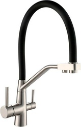 Смеситель для кухни, гибкий излив, цв. нерж.сталь/черный