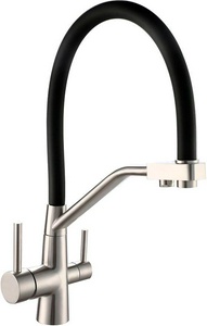 Смеситель для кухни, гибкий излив, цв. нерж.сталь/черный ESKO ESKO K25B