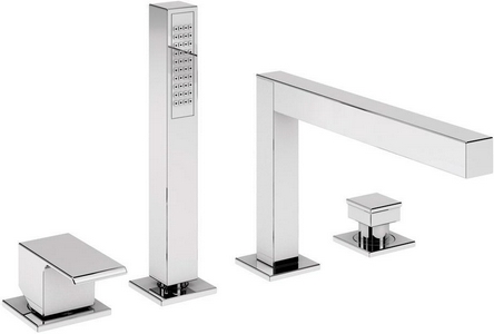 Смеситель для ванны, встраиваемый в борт на 4 отв., лейка, шланг в компл., (цв.хром),  ZZ Cezares Porta PORTA-BVDM4-01