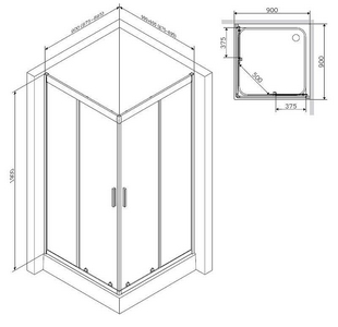 Душ. ограждение 90х90хh206см, стекло прозрачное,профиль мат. серебро, без поддона, ZZ AMPM Gem W90G-403-090MT