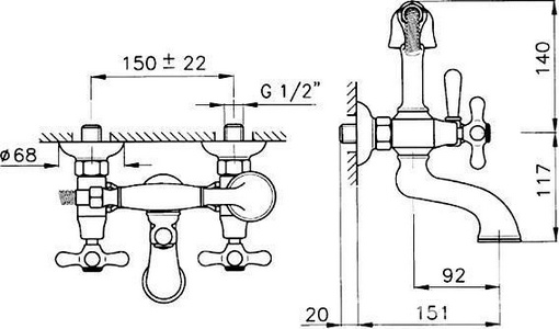 Смеситель для ванны, с душевым гарнитуром, (цв.бронза),  ZZ Nicolazzi Nuova Brenta 2501 BZ