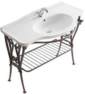 Структура напольная для раковины 110см, с полотенцедержателем и полкой-решёткой (металл цв. алюминий античный), крепёж в компл.,  ZZ Galassia Ethos 8448