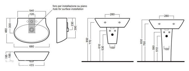 Раковина 680х490мм, 1 отв. д/смес., с переливом, (без креплен.YR47),  ZZ Hatria Nido Y0QX
