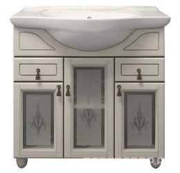 Тумба напольная Тибет 80, 870*890*510 мм, цвет слоновая кость, с художественным стеклом БЕЗ раковины Дрея 85, XX