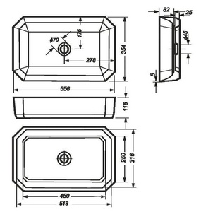 Раковина накладная  56x36 см, БЕЗ отверстия под смеситель, (скошенные углы), белая Sanita Luxe Line WB.CT/Line/55-N/WHT.G/S1 / (LINSLWB01)