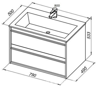 Тумба под раковину  80 см, 2 выдвиж. ящика, цвет Дуб Веллингтон (без раковины арт.270158) Aquanet Lino 253912
