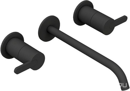 Смеситель для раковины, встраиваемый в стену, излив 230мм, (цв.черный матовый),  ZZ Cezares Leaf LEAF-BLI3L-L-NOP