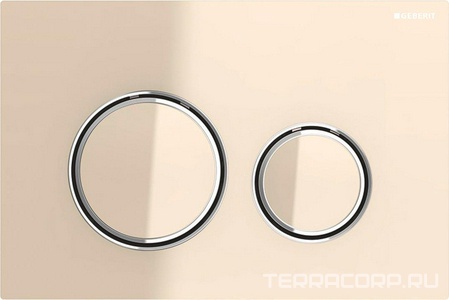 Клавиша двойного смыва, (сплав цинка, панель и клавиши стекло цв.песочно-серый, кольца цв.хром),  ZZ Geberit Sigma 21 115.884.TG.1