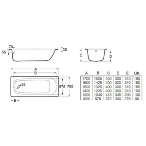 Ванна стальная  160*70 БЕЗ ножек KL Roca Контеса 23596000O/235960000