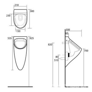 Писсуар подвсной 210х300хh535мм, подвод воды из стены, крепеж в компл.,  ZZ Kerasan Aquatech 373501
