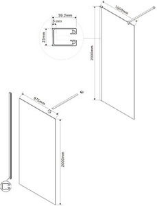 Душевая перегородка 1000хh2000мм, правая/левая, (стекло прозрач.8мм, поперечн. укорачиваемый кронштейн 1200мм, фурнит.цв.золото матовое),  ZZ Vincea Walk-In VSW-1H100CLG
